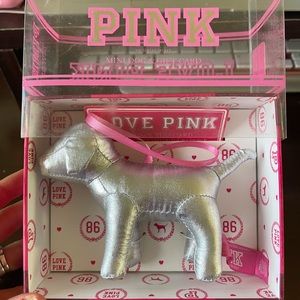 NWT-Victorias Secret PINK Silver Dog Ornament and Gift Card Box